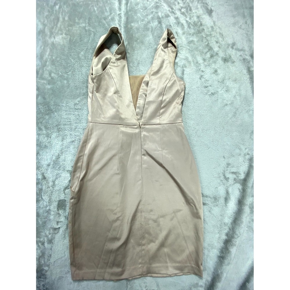 ASOS Dress Womens‎ Small Champagne Satin Plunge Bodycon Cocktail Party Sexy Club - Picture 9 of 10